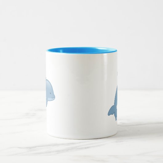 かわいいマンガのジャンピングイルカ ツートーンマグカップ (中央)