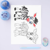 かわいいマンガのゼブラのカラーリングページ チラシ (シングル)