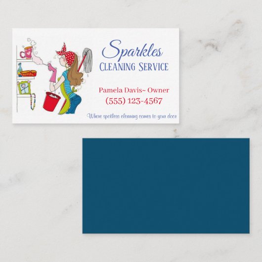 かわいいマンガのダスティングのメイド・ハウス清掃サービス 名刺 (正面/裏面)