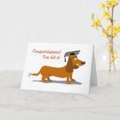 かわいいマンガのダッシュント犬の卒業 カード (黄色い花)