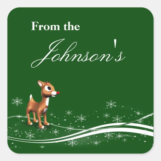 かわいいマンガのトナカイのクリスマスギフトタグ スクエアシール (正面)