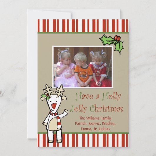 かわいいマンガのトナカイのクリスマスフォトカード シーズンカード (正面)