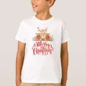 かわいいマンガのトナカイ一家「メリークリスマス」 Tシャツ (正面)