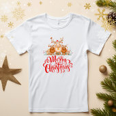 かわいいマンガのトナカイ一家「メリークリスマス」 Tシャツ