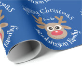 かわいいマンガのトナカイ模様おもしろいブルー名 ラッピングペーパー (ロールコーナー)