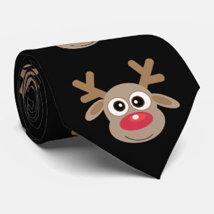 かわいいマンガのトナカイ模様クリスマスおもしろいブラック ネクタイ