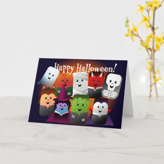 かわいいマンガのハロウィーンの怪物 カード (黄色い花)