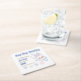 かわいいマンガのバニーが1人の男の子を1歳の誕生日に スクエアペーパーコースター