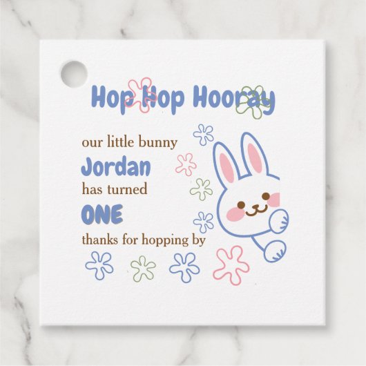 かわいいマンガのバニーが1人の男の子を1歳の誕生日に フェイバータグ (正面)