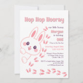 かわいいマンガのバニー一女の子を変える1歳の誕生日 招待状 (正面)