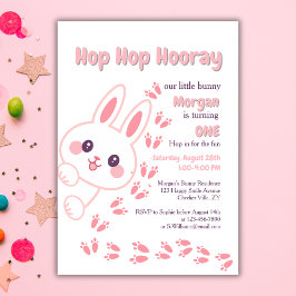 かわいいマンガのバニー一女の子を変える1歳の誕生日 招待状
