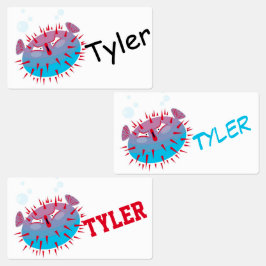 かわいいマンガのフグのラベル ラベル