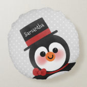 かわいいマンガのペンギンパーソナライズされたの名前 ラウンドクッション (裏面)