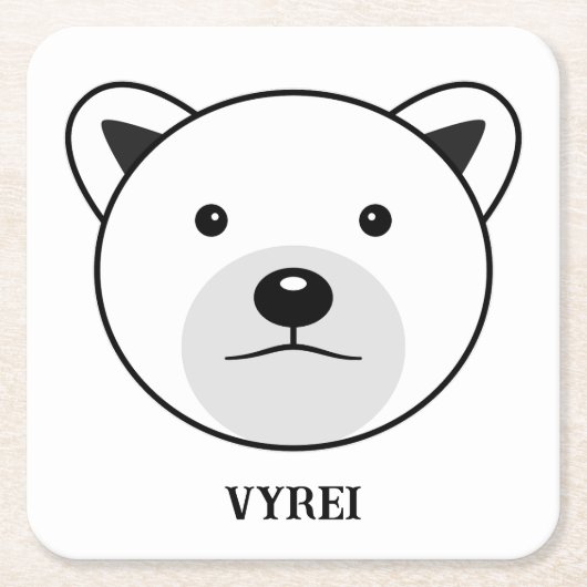 かわいいマンガのホッキョクグマ スクエアペーパーコースター (正面)