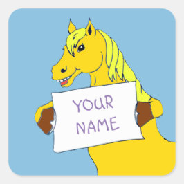 かわいいマンガのポニーとメッセージ スクエアシール