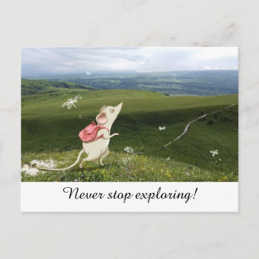 かわいいマンガのマウスの旅 ポストカード (正面)