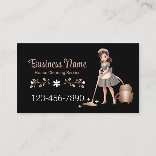 かわいいマンガのメイドハウスクリーニングサービス 名刺 (正面)