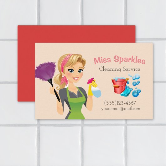 かわいいマンガのメイドハウスクリーニングサービス 名刺