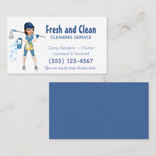 かわいいマンガのメイドハウスクリーニングサービス 名刺 (正面/裏面)