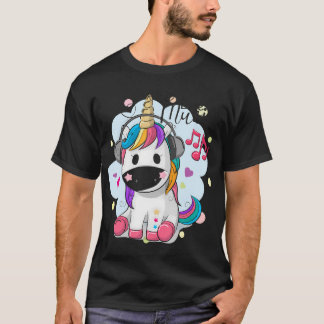 かわいいマンガのユニコーンとヘッドフォン Tシャツ