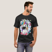 かわいいマンガのユニコーンとヘッドフォン Tシャツ (正面フル)
