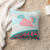 かわいいマンガのユニコーンピンクとミント クッション (ブランケット)