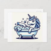 かわいいマンガのユニコーン（浴槽の中） ポストカード (正面/裏面)