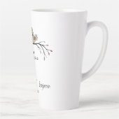 かわいいマンガのラブバードを枝にバレンタインデー カフェラテマグ (右)