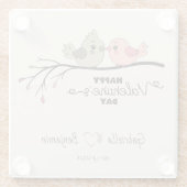 かわいいマンガのラブバードを枝にバレンタインデー ガラスコースター (裏面)