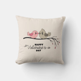 かわいいマンガのラブバードを枝にバレンタインデー クッション