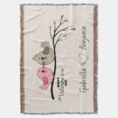 かわいいマンガのラブバードを枝にバレンタインデー スローブランケット (正面縦)