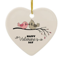 かわいいマンガのラブバードを枝にバレンタインデー