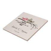 かわいいマンガのラブバードを枝にバレンタインデー タイル (側面)