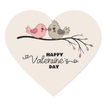 かわいいマンガのラブバードを枝にバレンタインデー