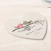 かわいいマンガのラブバードを枝にバレンタインデー ペーパーコースター (アングル)