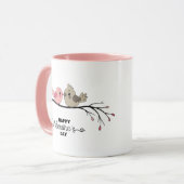 かわいいマンガのラブバードを枝にバレンタインデー マグカップ (正面左)