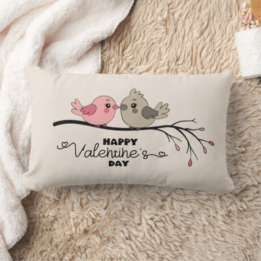 かわいいマンガのラブバードを枝にバレンタインデー ランバークッション (ブランケット)