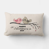 かわいいマンガのラブバードを枝にバレンタインデー ランバークッション (正面)