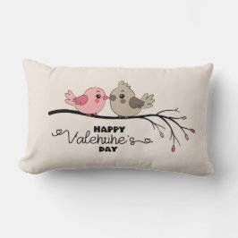 かわいいマンガのラブバードを枝にバレンタインデー ランバークッション