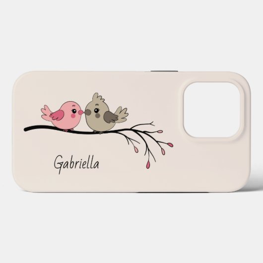 かわいいマンガのラブバードを枝にバレンタインデー Case-Mate iPhoneケース (裏面 (横))