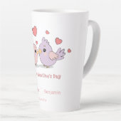 かわいいマンガのラブバードピンクハートバレンタインデー カフェラテマグ (右アングル)