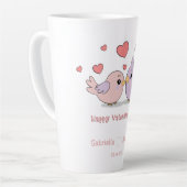 かわいいマンガのラブバードピンクハートバレンタインデー カフェラテマグ (左アングル)