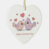 かわいいマンガのラブバードピンクハートバレンタインデー セラミックオーナメント (右)