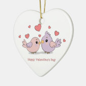かわいいマンガのラブバードピンクハートバレンタインデー セラミックオーナメント (左)