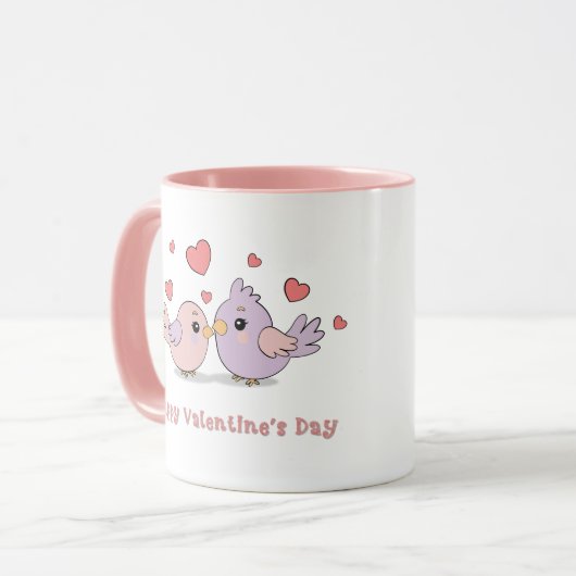 かわいいマンガのラブバードピンクハートバレンタインデー マグカップ (正面左)