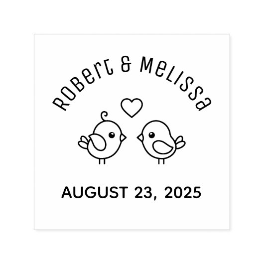 かわいいマンガのラブバード結婚カップルの記念日 セルフインキングスタンプ (デザイン)