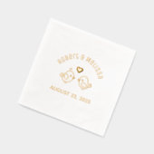 かわいいマンガのラブバード結婚カップルの記念日 箔ナプキン (左)