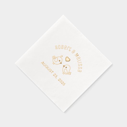 かわいいマンガのラブバード結婚カップルの記念日 箔ナプキン (右)