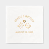 かわいいマンガのラブバード結婚カップルの記念日 箔ナプキン (正面)