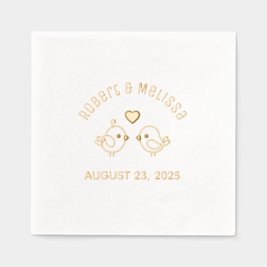 かわいいマンガのラブバード結婚カップルの記念日 箔ナプキン (正面)